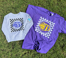 Load image into Gallery viewer, Heather grey sweatshirt and purple tee