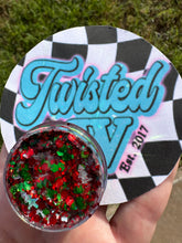 Load image into Gallery viewer, Red and Green Christmas Hair Glitter Gel Silver holographic trees - Organic Non Toxic - 1 oz jar