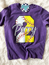 Load image into Gallery viewer, Personalized name and number • Baseball and/or Softball • Any names • Any colors • all sizes tees and sweatshirts