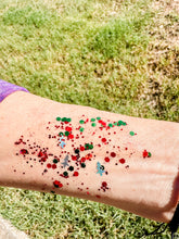 Load image into Gallery viewer, Red and Green Christmas Hair Glitter Gel Silver holographic trees - Organic Non Toxic - 1 oz jar