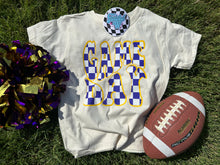 Load image into Gallery viewer, Natural Color tee with purple and gold