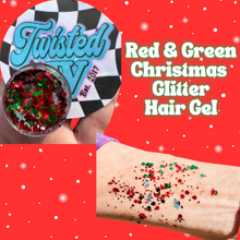 Load image into Gallery viewer, Red and Green Christmas Hair Glitter Gel Silver holographic trees - Organic Non Toxic - 1 oz jar