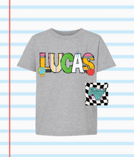 Load image into Gallery viewer, Personalized Back to School Doodle tee • all sizes • any color combinations