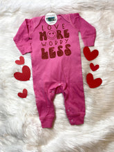 Load image into Gallery viewer, Ready to Ship • Love More Worry Less Valentine's • Hot Pink Romper 12M