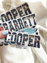 Load image into Gallery viewer, Camo Name Bundle Die Cut Sticker - full sheets - glossy - laminated - Any prints or Colors! Perfect for back to school!
