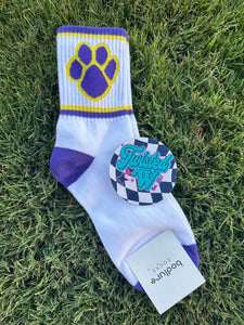 Purple and Yellow Paw Print Socks - Game day