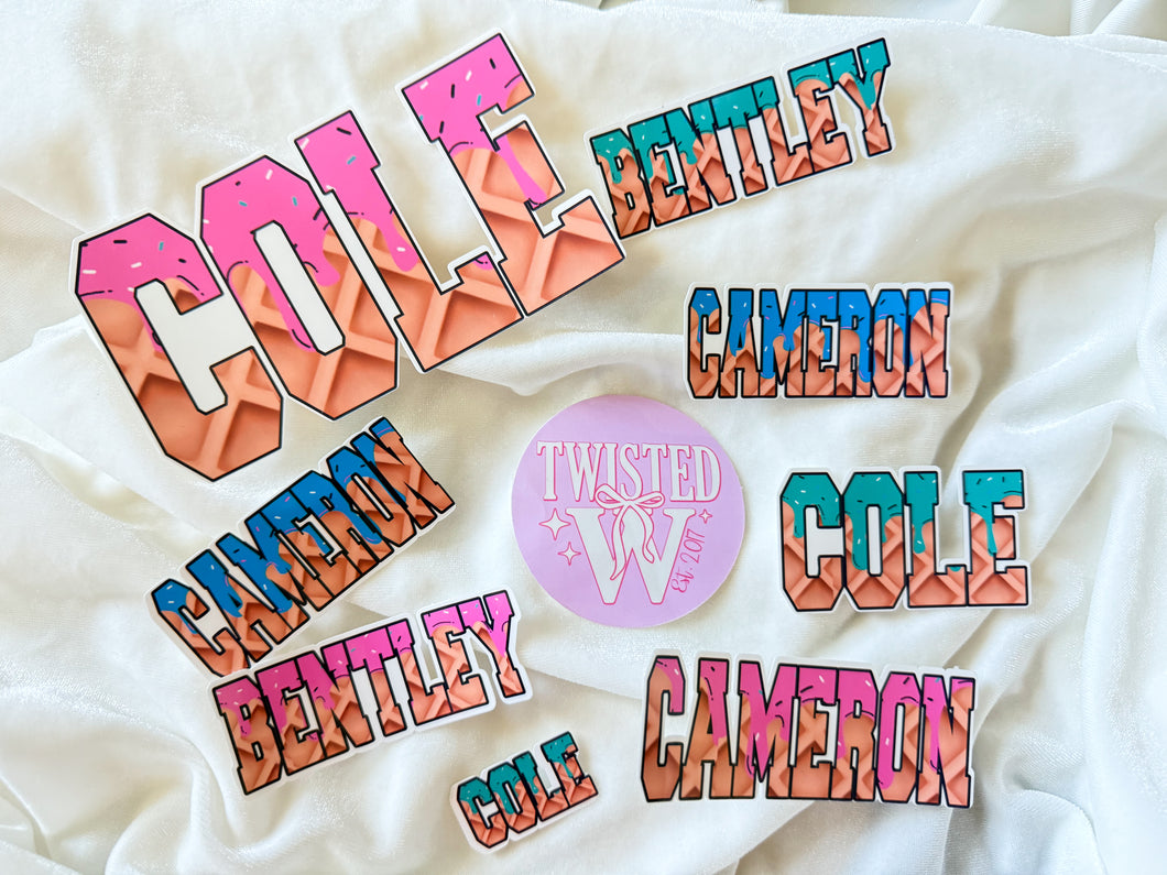 Ice Cream Drip Name Bundle Die Cut Sticker - full sheets - glossy - laminated - Any prints or Colors! Perfect for back to school!