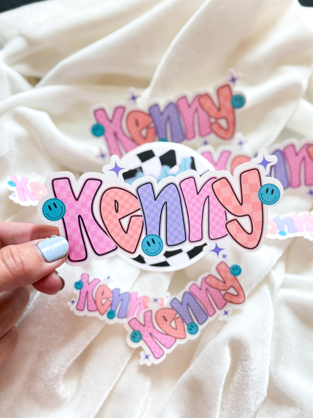 Retro Name Smiley Stickers - Single or sets Glossy Waterproof