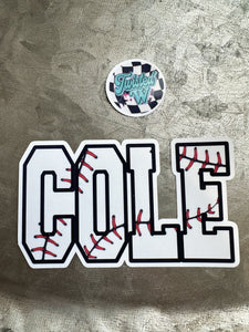 3.5" Wide - Custom Die Cut Name/Text Stickers Baseball & Softball - Glossy Waterproof