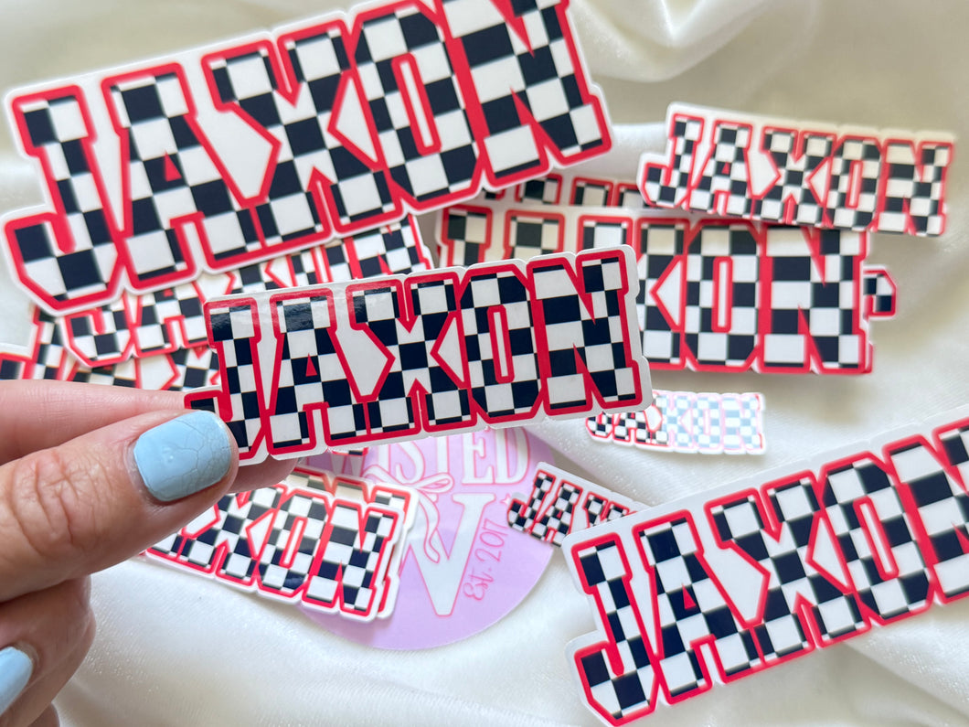 Checkered Name Bundle Die Cut Sticker - full sheets - glossy - laminated - Any prints or Colors! Perfect for back to school!