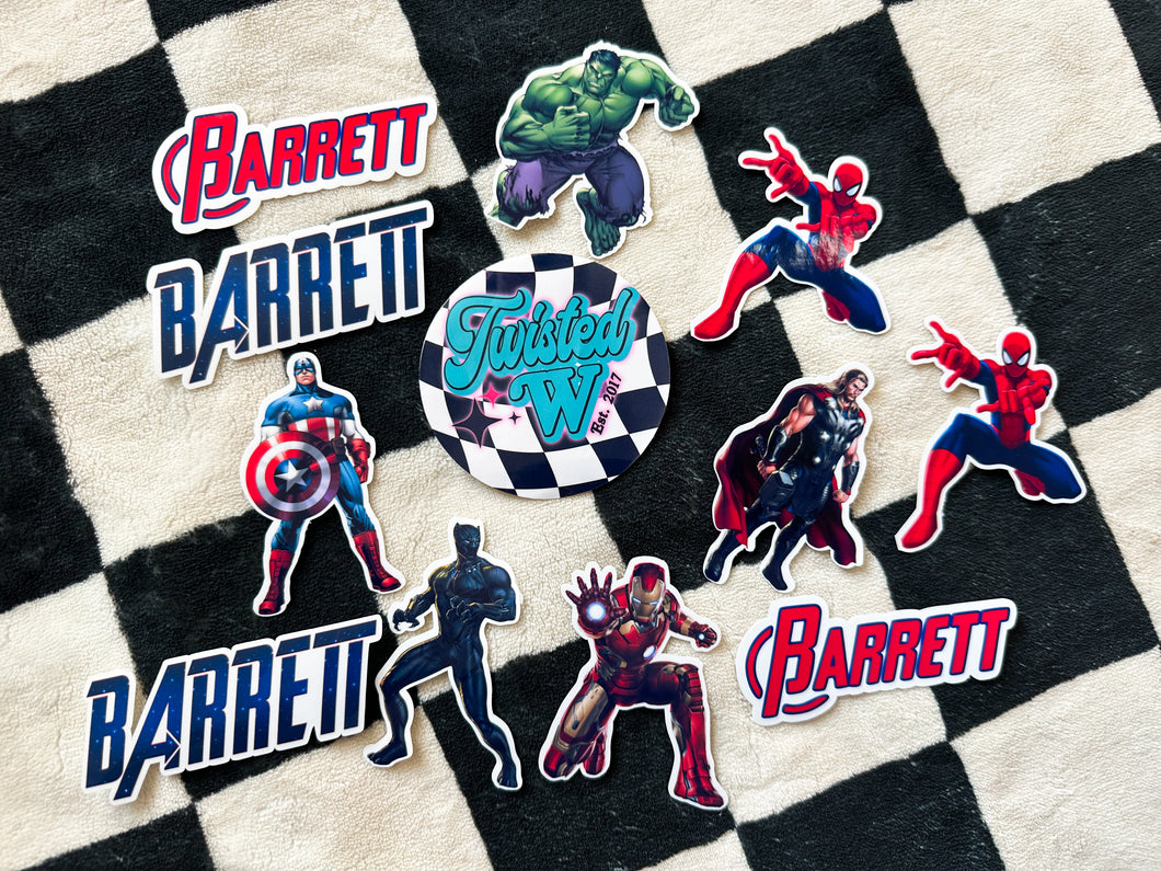 Character Themed Die Cut Sticker Sheets - glossy - laminated -  superheroes or custom