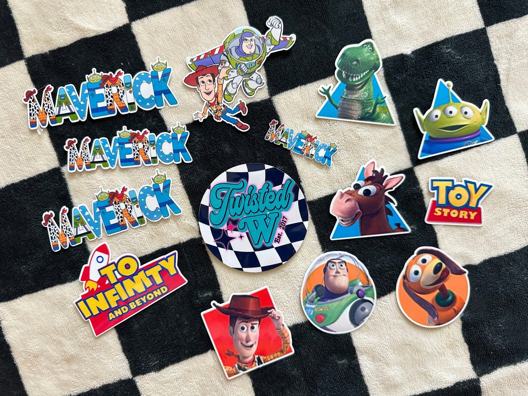 Character Themed Die Cut Sticker Sheets - glossy - laminated -  friend in me or custom