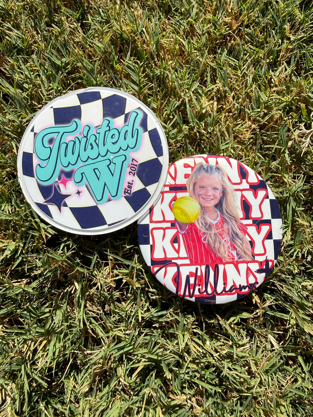 Custom Photo Button 3” - checkered background