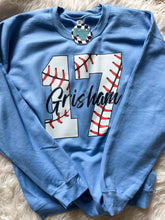 Load image into Gallery viewer, Personalized name and number • Baseball and/or Softball • Any names • Any colors • all sizes tees and sweatshirts

