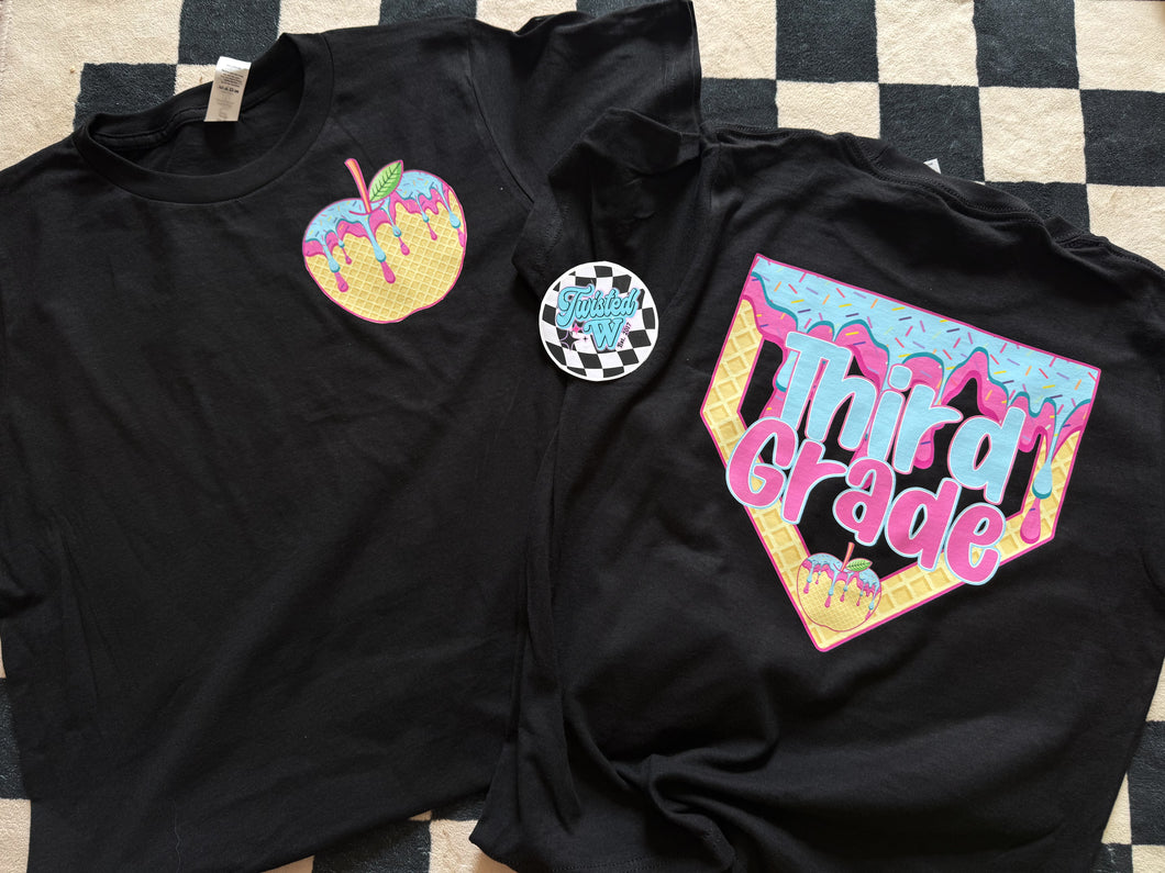 Front and Back Baseball Ice Cream Drip Grade tee • all sizes • any color combinations • Pre-k, Kinder, first grade, second grade, third grade, fourth grade, fifth grade