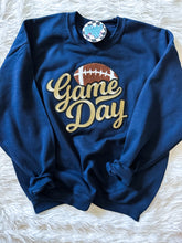 Load image into Gallery viewer, navy sweatshirt with metallic gold patch
