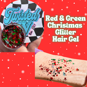 Red and Green Christmas Hair Glitter Gel Silver holographic trees - Organic Non Toxic - 1 oz jar