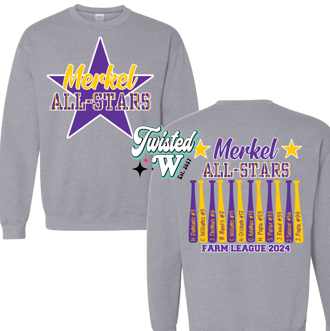 Farm All Star Roster - Merkel Little League - Adult Sweatshirts