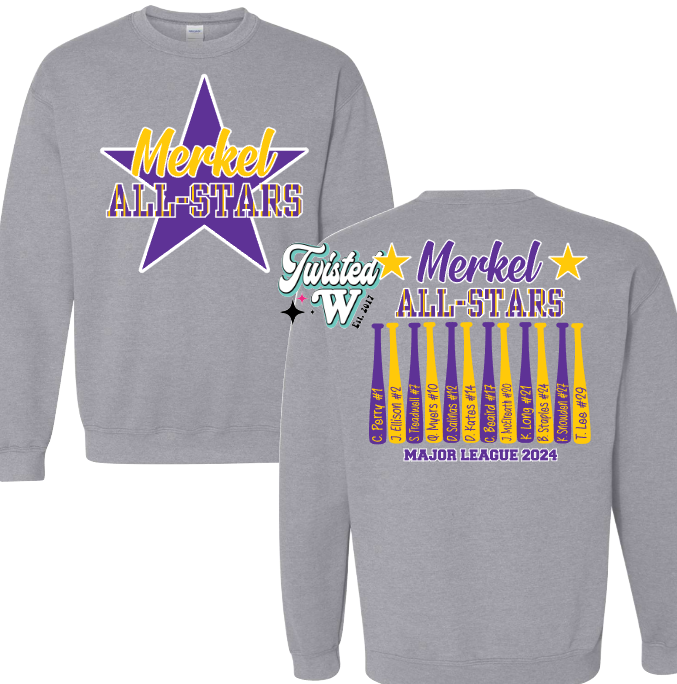 Majors All Stars Roster - Merkel Little League - Adult Sweatshirts