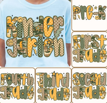 Load image into Gallery viewer, Camo Smiles Grade tee • all sizes • any color combinations • Pre-k, Kinder, first grade, second grade, third grade, fourth grade, fifth grade
