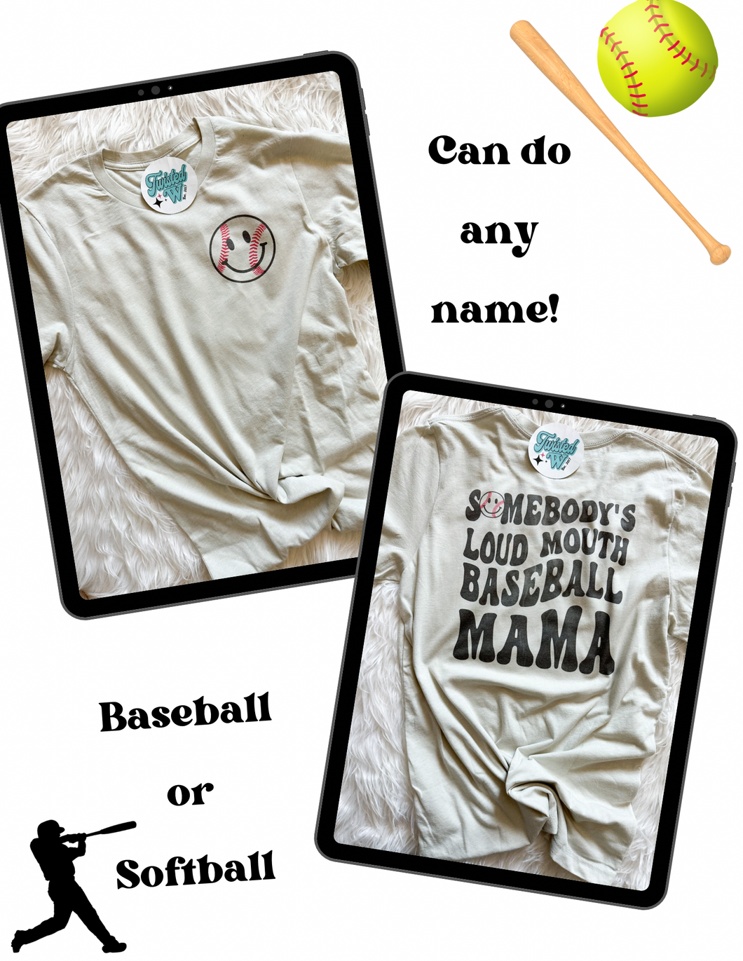 Somebody's Loud Mouth Baseball OR SOFTBALL Mama Tee • any name • Game Day tee • Sublimation or direct to film