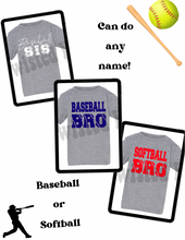 Load image into Gallery viewer, Baseball or Softball Sibling tees • Sis or bro • Vinyl tees
