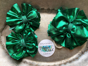 Green Metallic Faux Leather Bows