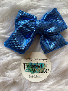 Blue faux leather bows