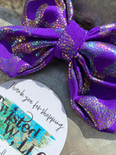 Load image into Gallery viewer, Purple Leopard Swim Bows
