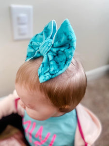 Turquoise Marble Velvet Bow