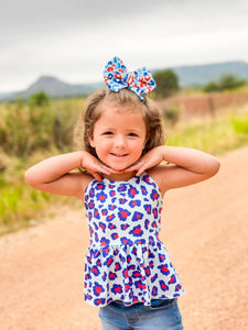 Patriotic Leopard bows •  Velvet • Red, White & Blue