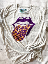 Load image into Gallery viewer, White Marble tee with purple and gold 
