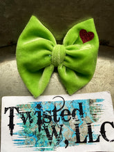 Load image into Gallery viewer, Grinch Heart Lime Green Velvet • Christmas Bows
