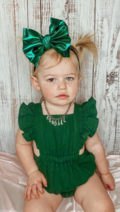 Green Metallic Faux Leather Bows