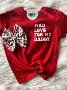 red tee with white glitter, bows are sold separate 